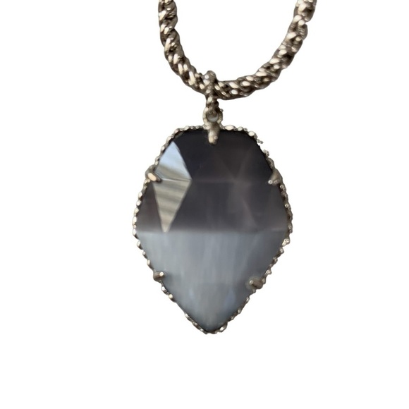 Kendra Scott smoky Slate gray Corla‎ cateye rhodium silver necklace. 30” Length. - Picture 3 of 10